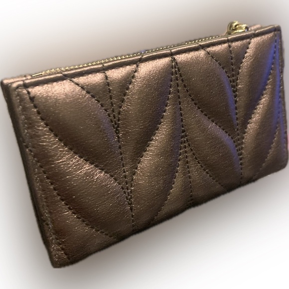 Kate Spade Briar Lane Bronze Quilted Metallic Leather Mikey Keychain Card Wallet - Picture 3 of 12